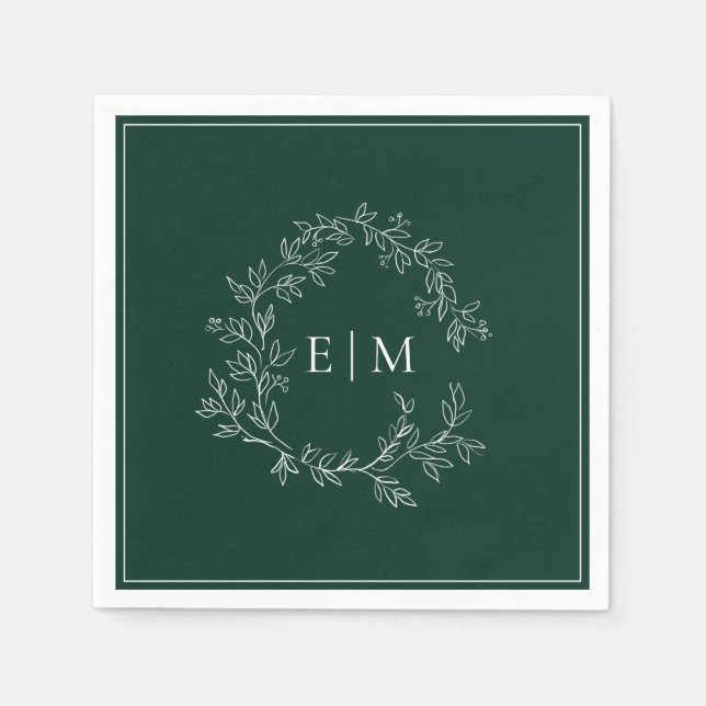 Guardanapo De Papel Casamento do Moderno Emerald Green Leafy Crest Mon (Frente)