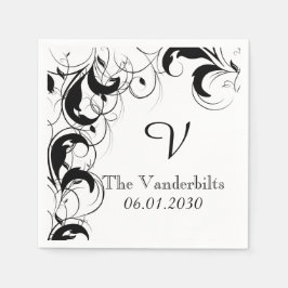 Guardanapo De Papel Casamento do Monograma Branco e Negro
