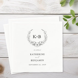 Guardanapo De Papel Casamento do monograma de coroa floral elegante