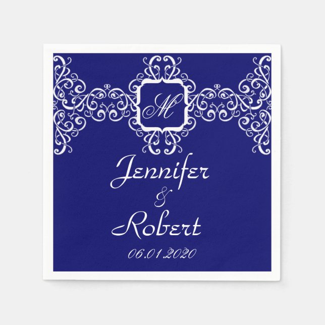 Guardanapo De Papel Casamento do Monograma de Romance Branco (Frente)