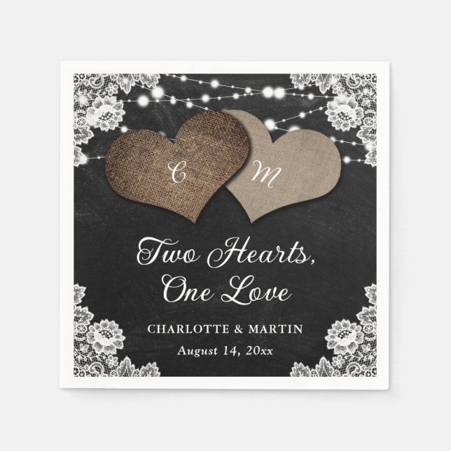 Guardanapo De Papel Casamento do Monograma do Loco Burlap Borlap Preto (Frente)