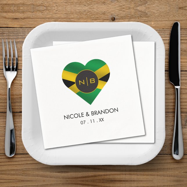Guardanapo De Papel Casamento do Monograma do Sinalizador jamaicano (Jamaica Jamaican Flag Heart Monogram Wedding Napkins)