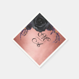 Guardanapo De Papel Casamento do Monograma Floral de Blush e Preto Ele