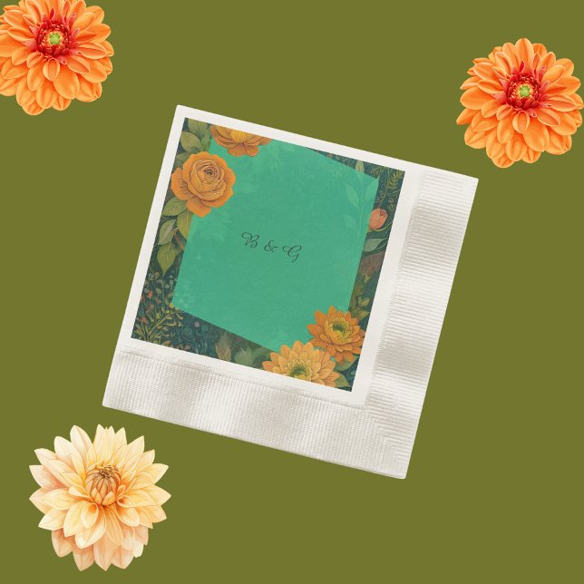 Guardanapo De Papel casamento do monograma floral elegante no outono (Criador carregado)