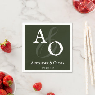 Guardanapo De Papel Casamento do Monograma Minimalista Emerald Green