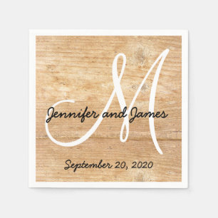 Guardanapo De Papel Casamento dos Nomes dos Monogramas Rústicos da Mad