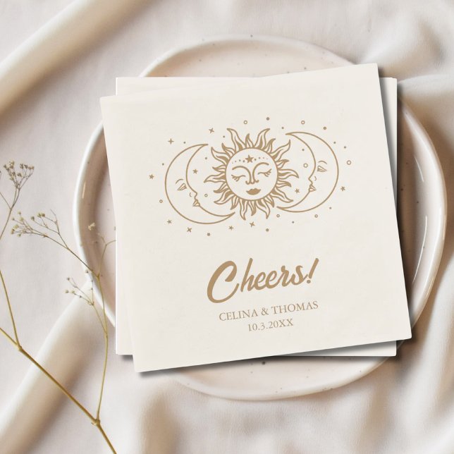 Guardanapo De Papel Casamento Dourado Celestial da Lua Personalizada N (Personalized Moon Celestial Gold Wedding Napkins
)
