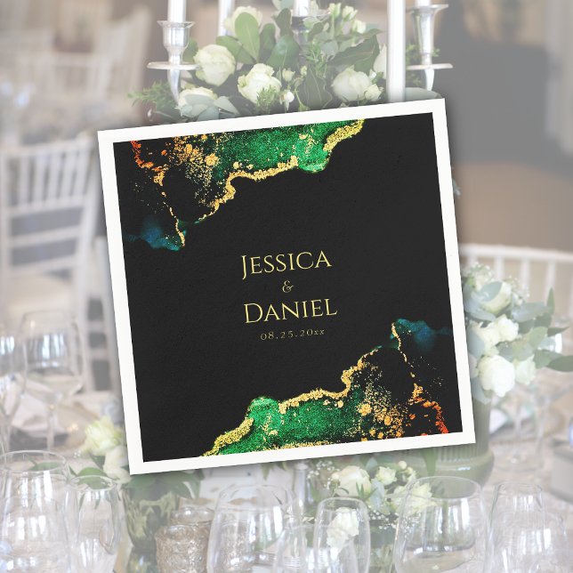 Guardanapo De Papel Casamento Dourado Chic Green (Chic Green Black Gold Wedding Napkins)
