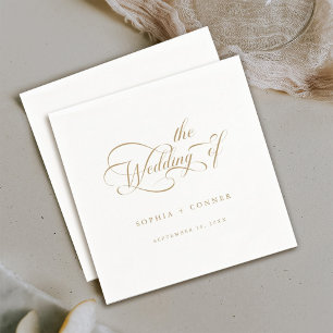 Guardanapo De Papel Casamento Dourado com Caligrafia Romântica