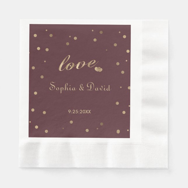 Guardanapo De Papel Casamento Dourado com Confetti Love Burgundy (Frente)