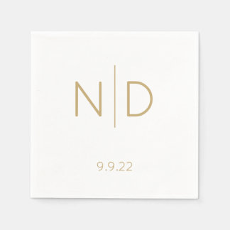 Guardanapo De Papel Casamento Dourado com Monograma Elegante Simples c