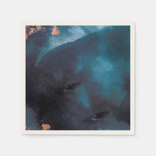 Guardanapo De Papel Casamento Dourado com Rosa Azul-Marinho Azul (Frente)