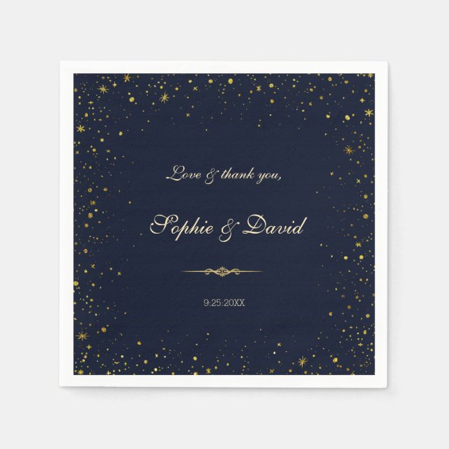 Guardanapo De Papel Casamento Dourado com Starry Night Whimsical (Frente)