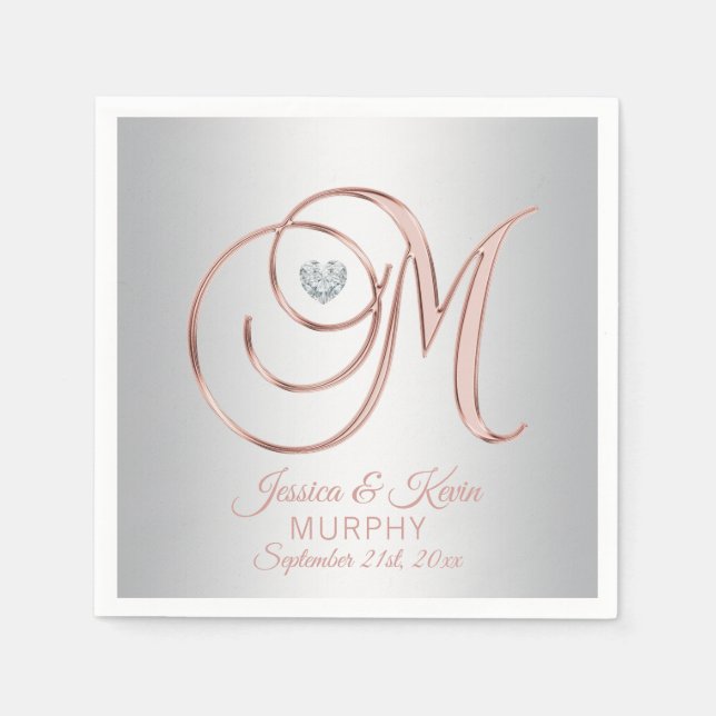 Guardanapo De Papel Casamento Dourado da Rosa de Cinza de Silver Perso (Frente)