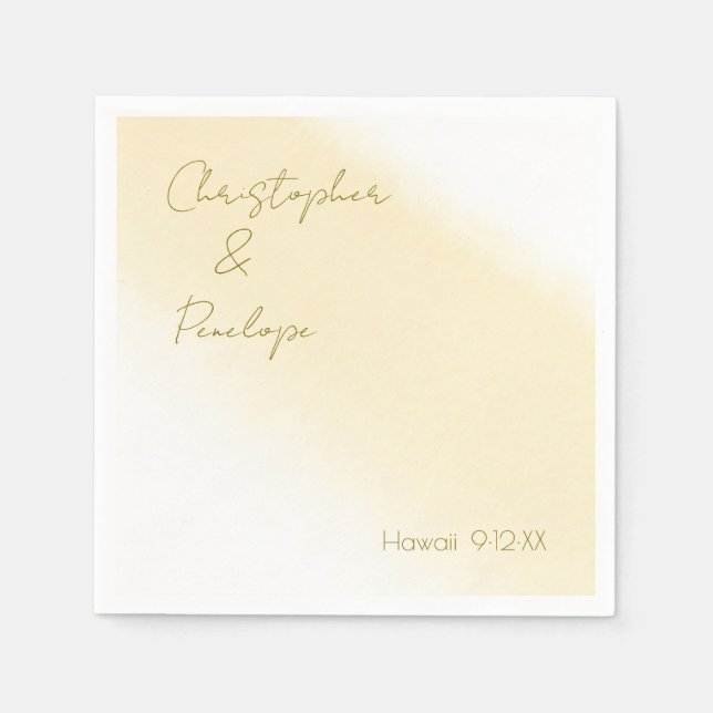 Guardanapo De Papel Casamento Dourado de Aquarela com Caligrafia Minim (Frente)