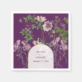 Guardanapo De Papel Casamento Dourado de Arca com Verde Floral Roxo