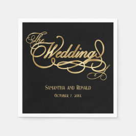 Guardanapo De Papel Casamento Dourado de caligrafia Elegante Black and