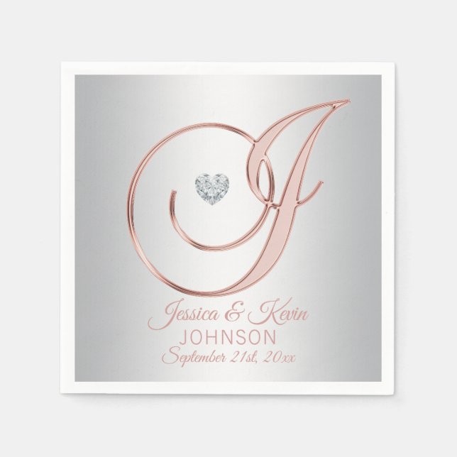 Guardanapo De Papel Casamento Dourado de Cinza de Silver Personalizado (Frente)