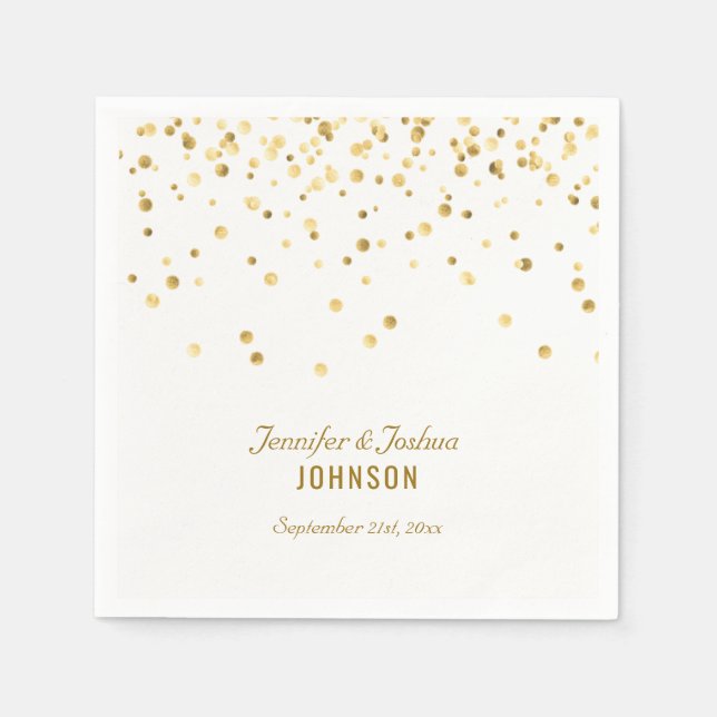 Guardanapo De Papel Casamento Dourado de Confetti Branco Elegante (Frente)