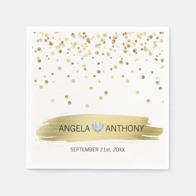 Guardanapo De Papel Casamento Dourado de Confetti Branco Elegante Pers (Frente)