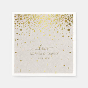 Guardanapo De Papel Casamento Dourado de Confetti com Couro Branco Ele