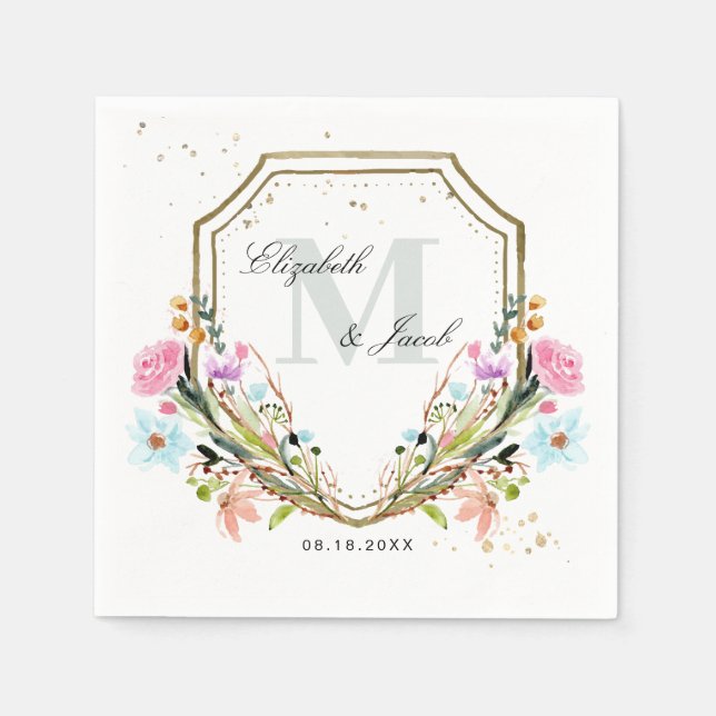 Guardanapo De Papel Casamento Dourado de Crest Rustic Wildflower (Frente)