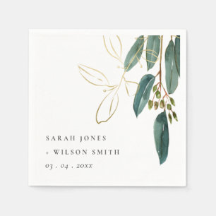 Guardanapo De Papel Casamento Dourado de Folhagem Elegante Eucalyptus