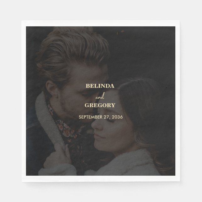 Guardanapo De Papel Casamento Dourado de Foto em Branco Moderno (Frente)