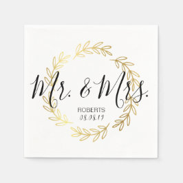Guardanapo De Papel Casamento Dourado de Leaf Wreath & Black and White