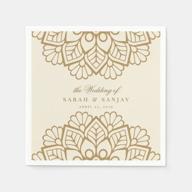 Guardanapo De Papel Casamento Dourado de Mandala Indiano ou Sangeet (Frente)