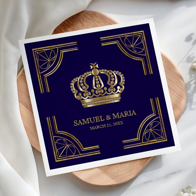 Guardanapo De Papel Casamento Dourado de Ornamentado Azul Elegante (Criador carregado)