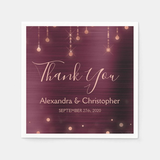 Guardanapo De Papel Casamento Dourado de Rosa Burgundy Obrigado (Frente)