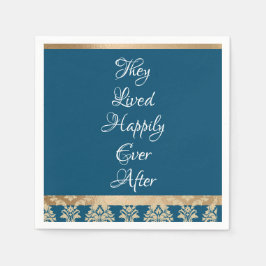 Guardanapo De Papel Casamento Dourado de Script Azul Damasco