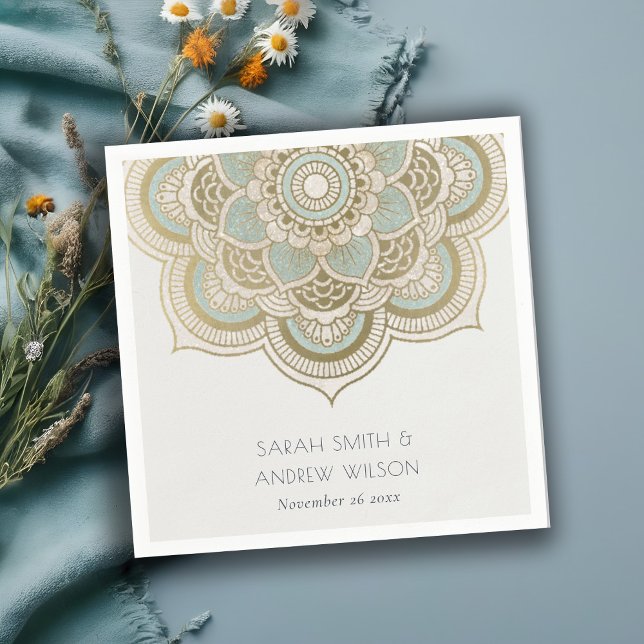 Guardanapo De Papel Casamento Dourado de Téal Turquoise Mandala, Ornam (Criador carregado)