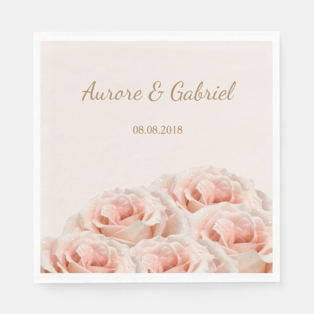 Guardanapo De Papel Casamento Dourado do champanhe Blush Rose (Frente)