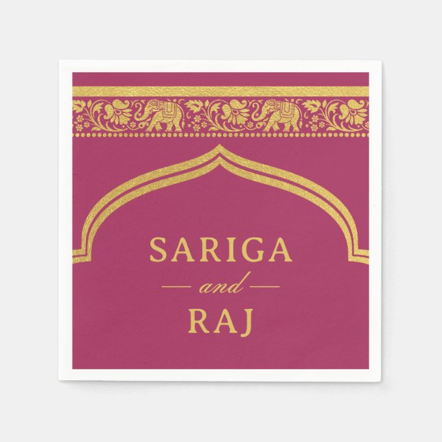 Guardanapo De Papel Casamento Dourado do Mundap do Elephant & Lotus Fl (Frente)