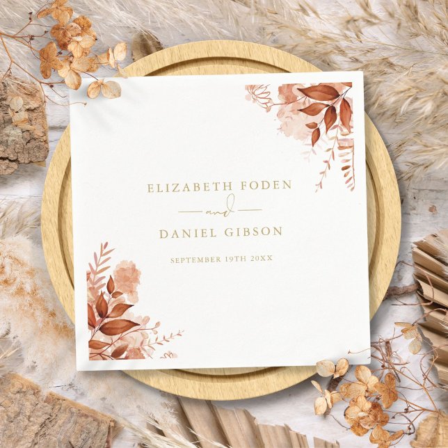 Guardanapo De Papel Casamento Dourado do outono Floral Russo (Rustic Floral Autumn Fall Gold Wedding Napkins)