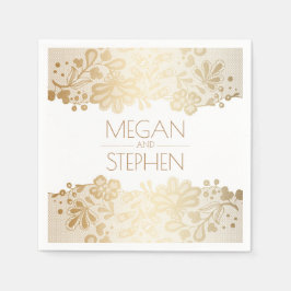 Guardanapo De Papel Casamento Dourado e Branco da Lace Elegant