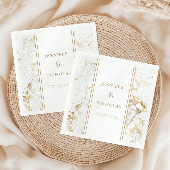 Guardanapo De Papel Casamento Dourado e branco elegante de mármore Nap (Elegant Gold & White Marble Wedding Napkins)