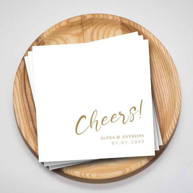 Guardanapo De Papel Casamento Dourado e Branco personalizado Napkins - (Cheers to Love and Happiness  Modern Gold Wedding Napkins)