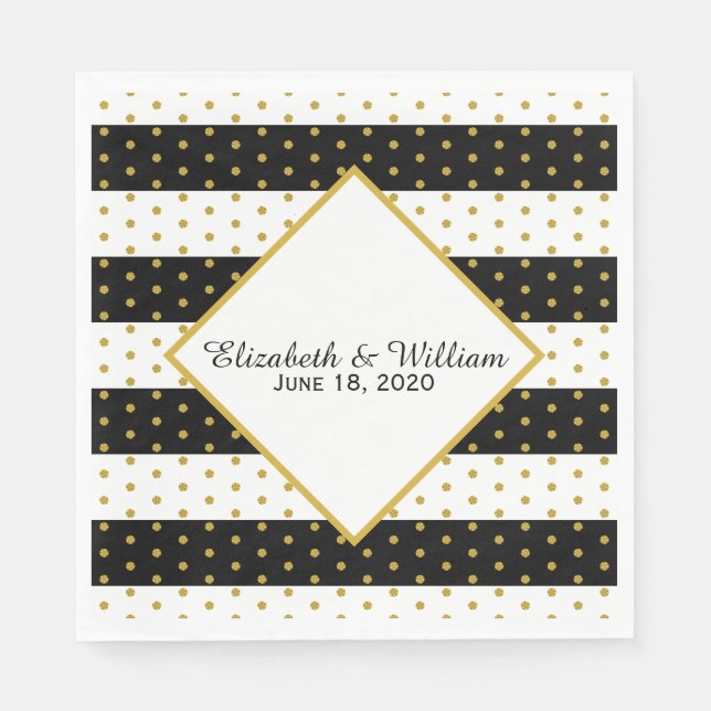 Guardanapo De Papel Casamento Dourado e branco preto personalizado (Frente)