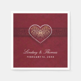 Guardanapo De Papel Casamento Dourado e Coração Floral Branco Maroon R