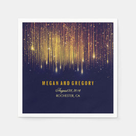 Guardanapo De Papel Casamento Dourado e Marinho das Luzes das Cordas