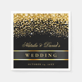 Guardanapo De Papel Casamento Dourado e negro com brilho