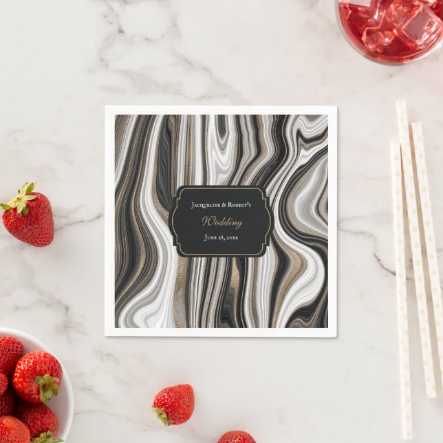 Guardanapo De Papel Casamento Dourado e negro elegante de mármore (Insitu)