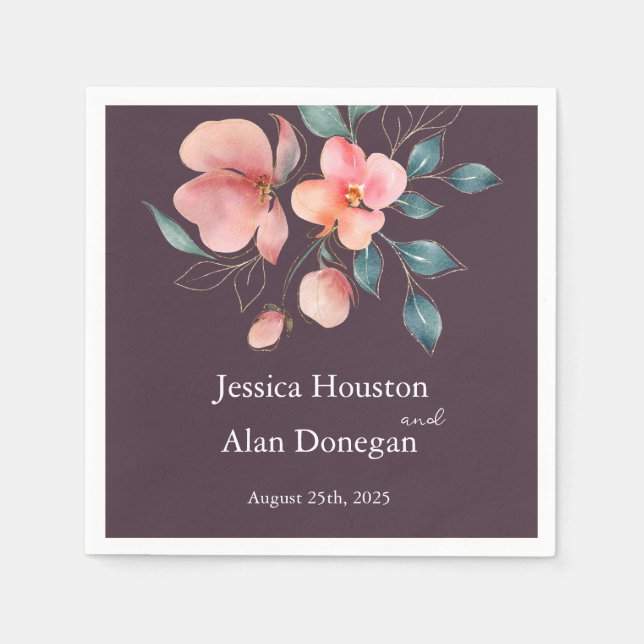 Guardanapo De Papel Casamento Dourado e rosa moderno elegante (Frente)