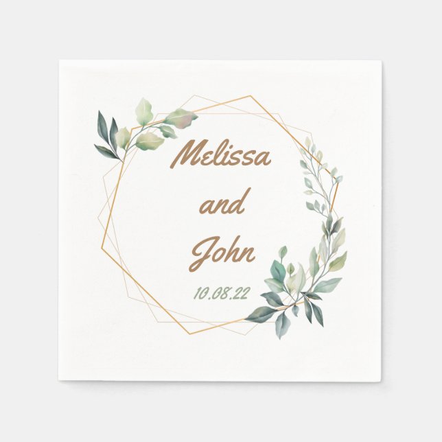 Guardanapo De Papel Casamento Dourado e Verde Personalizado (Frente)