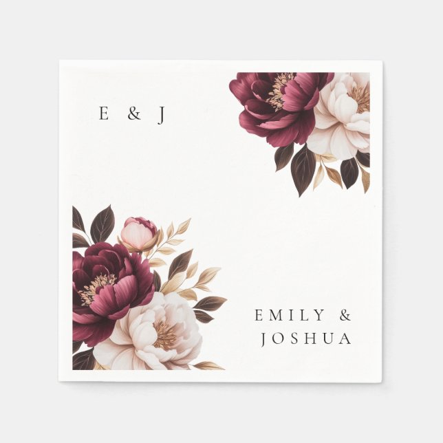 Guardanapo De Papel Casamento Dourado Elegante Burgundy (Frente)