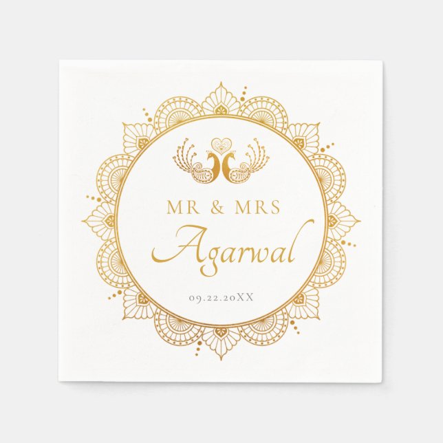 Guardanapo De Papel Casamento Dourado Elegante da Índia (Frente)