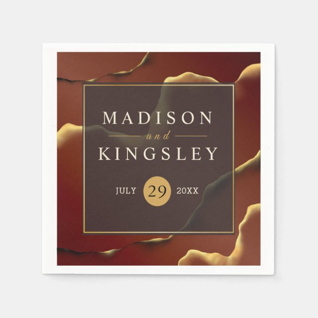 Guardanapo De Papel Casamento Dourado 🌿 Elegante Inky Abstrato (Frente)